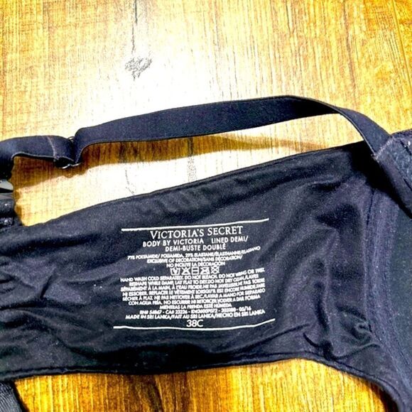 VS Black Picot Trim Body by Victoria Lined Demi/ Demi-Bustle Double Bra - Picture 4 of 5